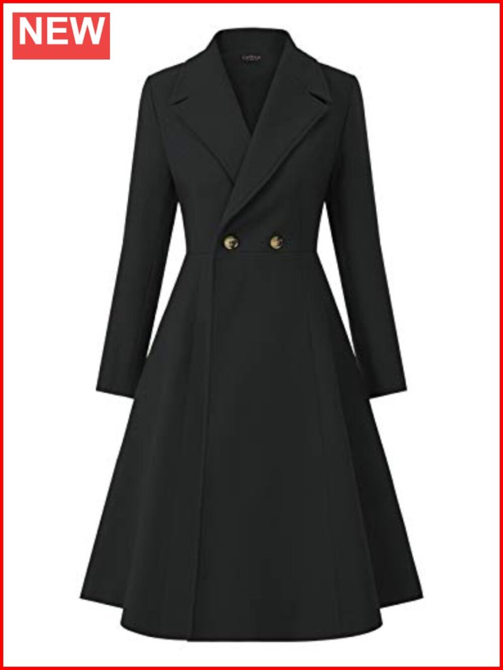 Women's Double Breasted Pea Coat A Line Long Trench Winter Dress Coat Pockets